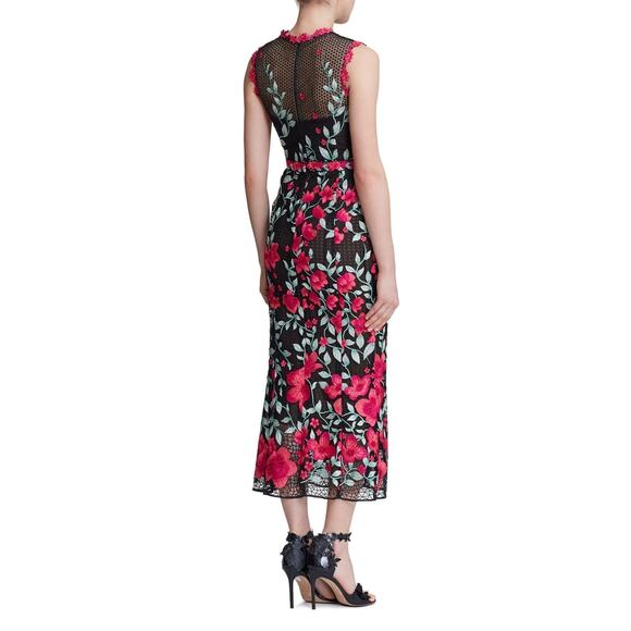 Marchesa Black Pink Floral Column Dress Embroidered Back Zip Sleeveless Sz 0 - Picture 4 of 12